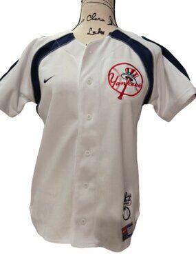 Nike MLB NY Yankees Women's Button Front Baseball Jersey White Navy Size Medium